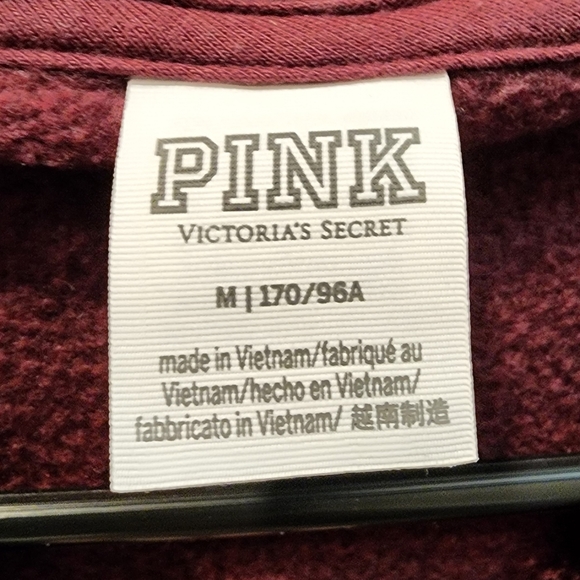 PINK Victoria's Secret Maroon Pullover Hoodie Medium with LOVE PINK Logo - Picture 2 of 2